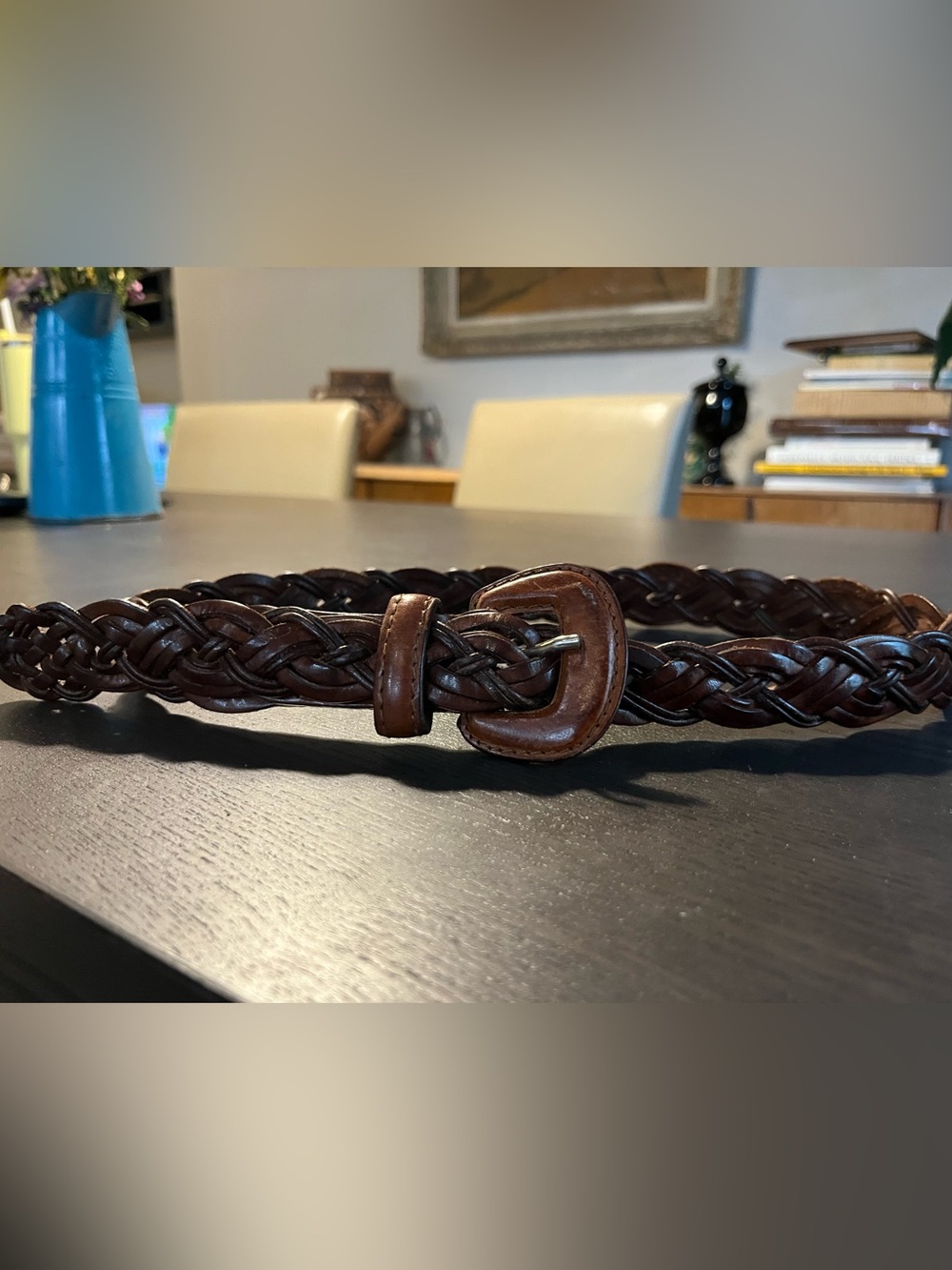Braided Leather Women’s Belt in Dark Brown